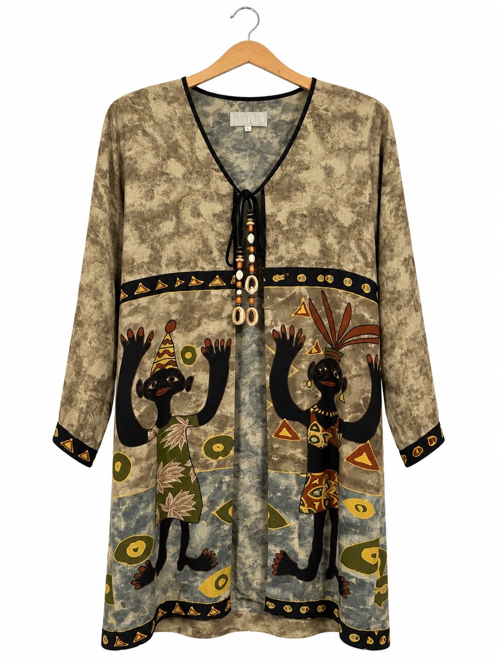 Vintage Platinum Dorothy Schoelen Statement Art To Wear Boho Tie Front Tunic S